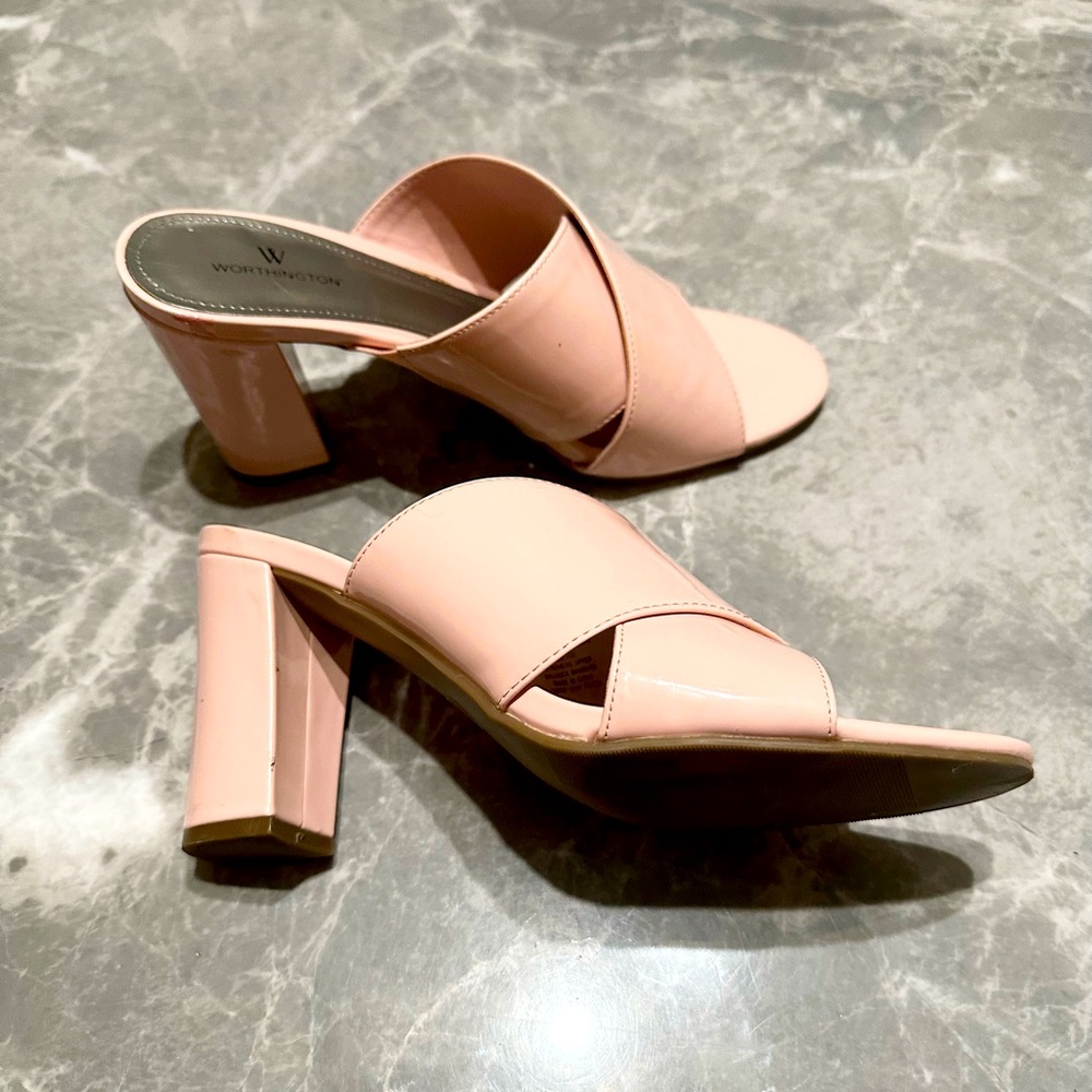 Worthington Powder Pink Women's 9 Patent Leather Strappy Slip-on Dressy Heels